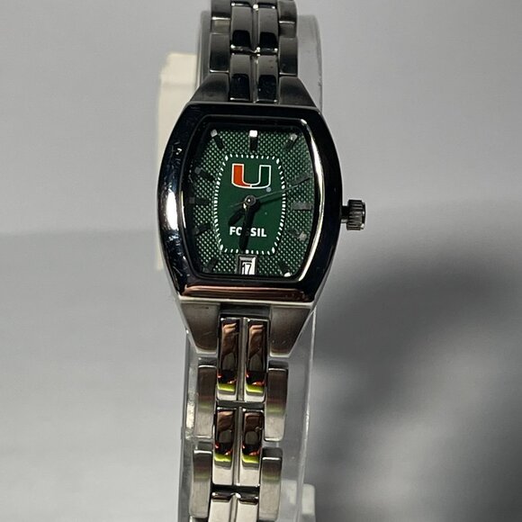 Miami Hurricanes NCAA Stainless-Steel Bracelet Watch by Fossil !!NEW!! (RARE) Ja - Picture 1 of 10
